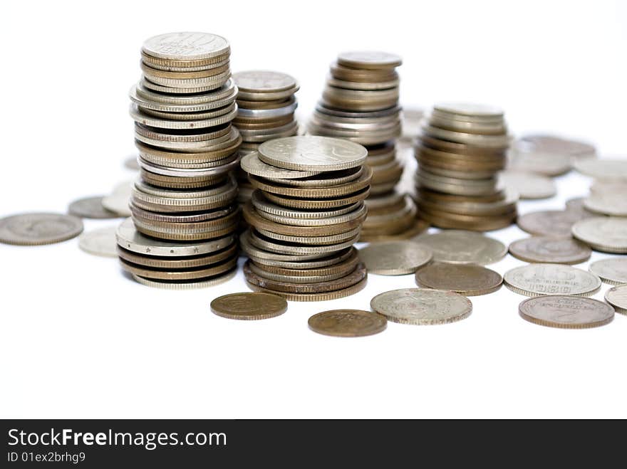 Coins on the white background