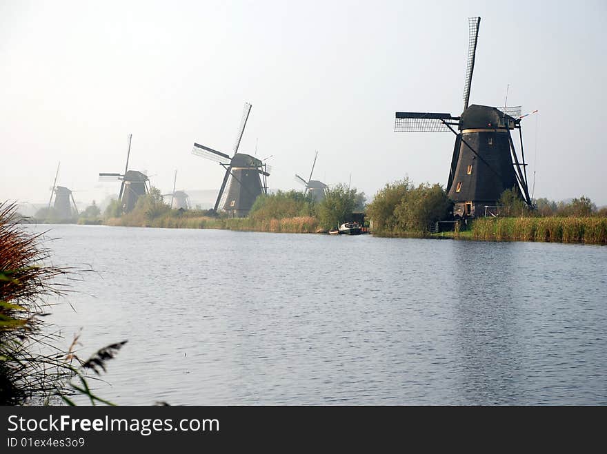 Windmills in Kinderdijk near Rotterdam (Holland)