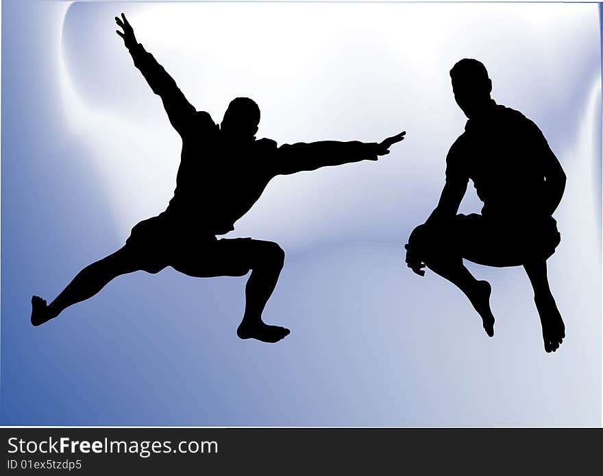 Silhouette young man jumping, vector