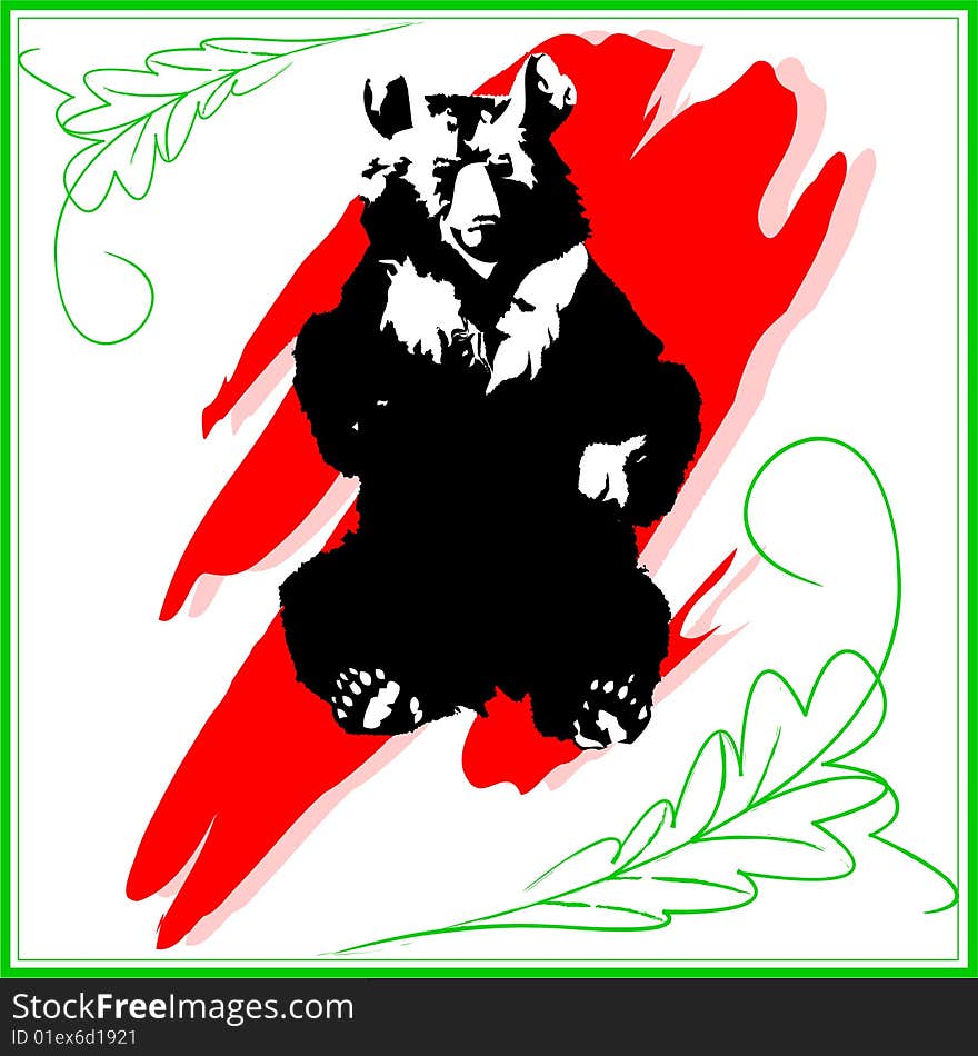 The contour of a bear against red dab of a brush, warns, that it is necessary to protect animals