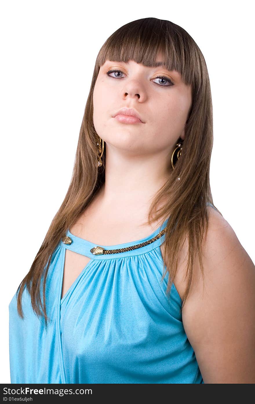 The young beautiful girl in beautiful clothes on a white background. The young beautiful girl in beautiful clothes on a white background