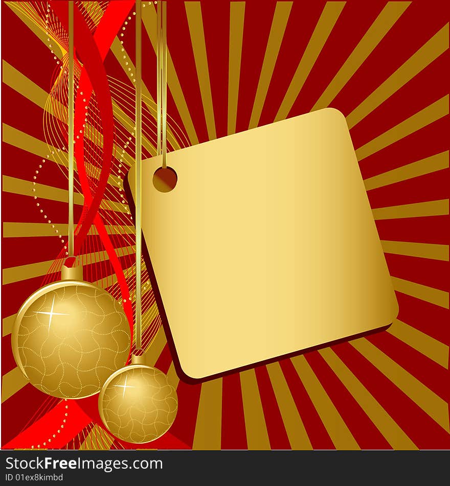 Gold christmas ball on red background, vector