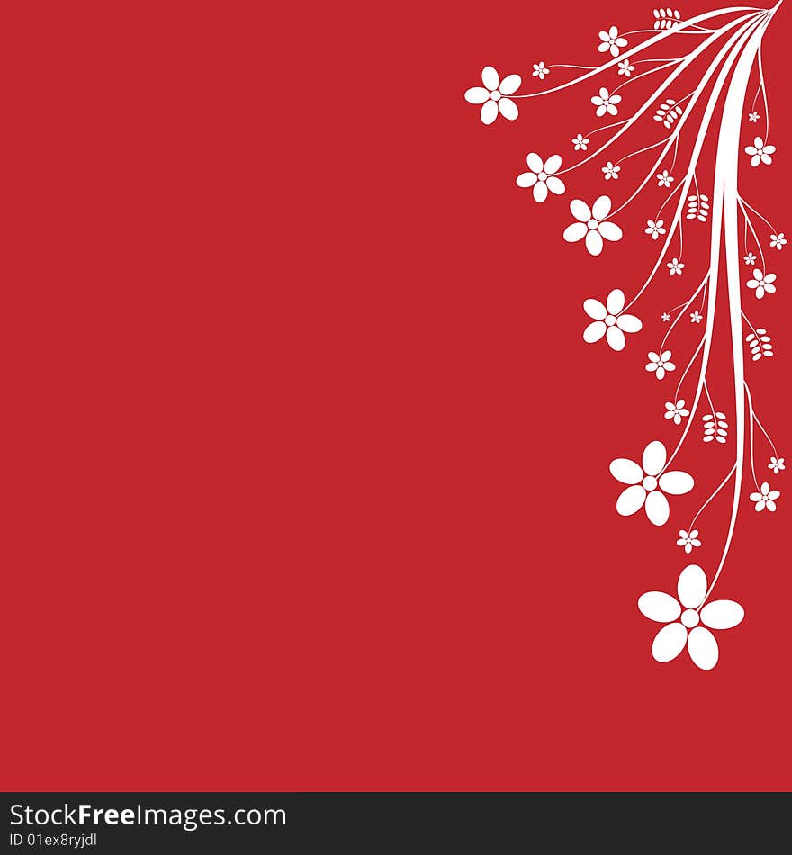 White floral on red background