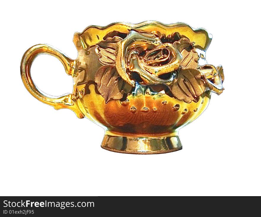 Golden cup on white background