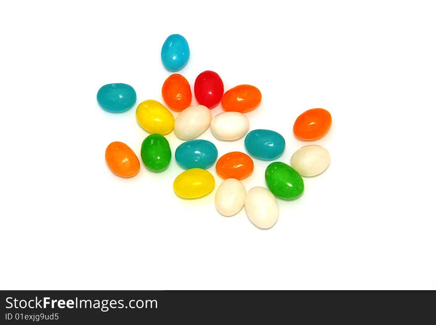 Multicolor jellybeans isolated on white background