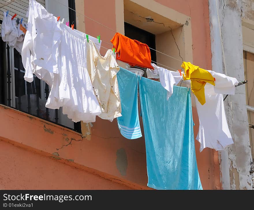 Washing of the facade of a Spanish house. Washing of the facade of a Spanish house