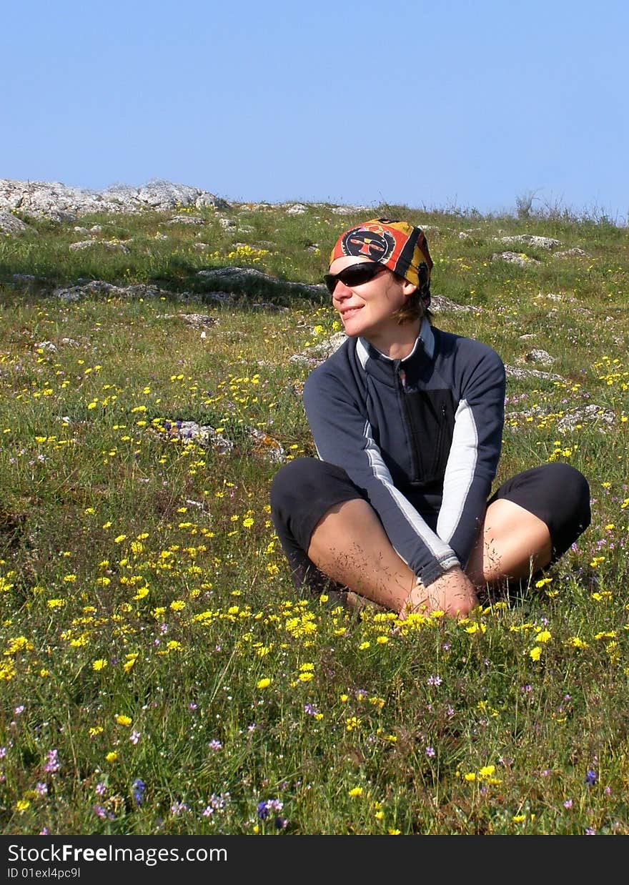 Spring in Crimea. Rest on a blossoming alpine meadow. Spring in Crimea. Rest on a blossoming alpine meadow.