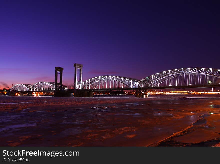 The iron bridge through the river