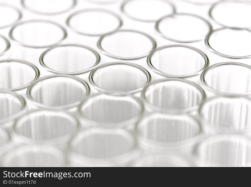 Close-up of empty glass test tubes