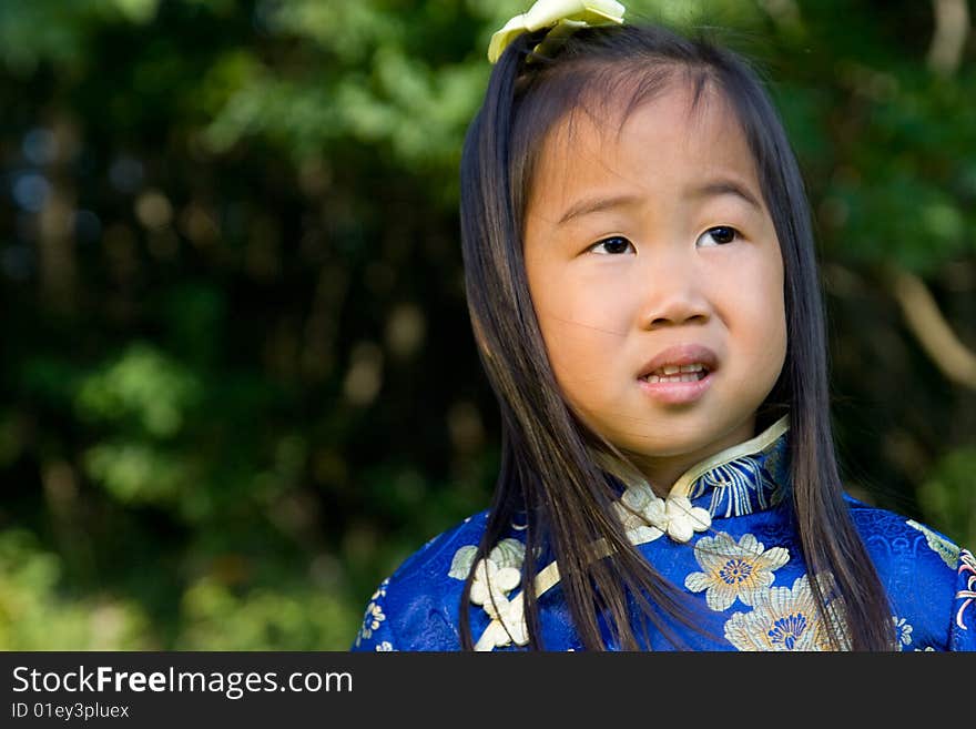 Portrait of a young asian girl wearing traditional dress. Portrait of a young asian girl wearing traditional dress