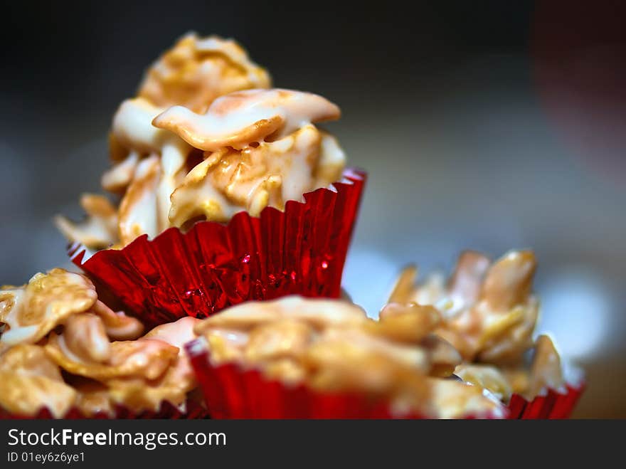 Closeup White Chocolate Cornflakes Cookies. Closeup White Chocolate Cornflakes Cookies