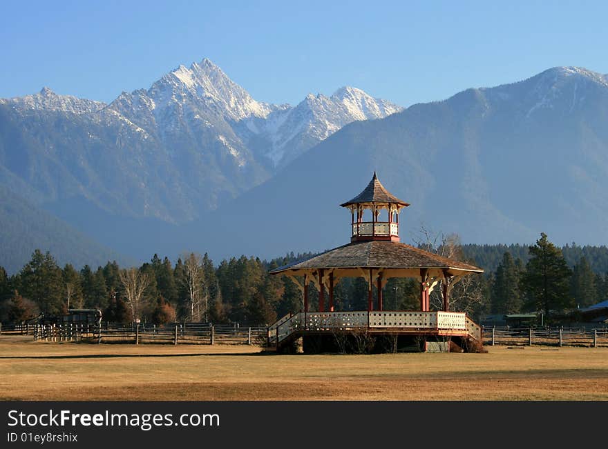 Gazebo And Rocky Mountains