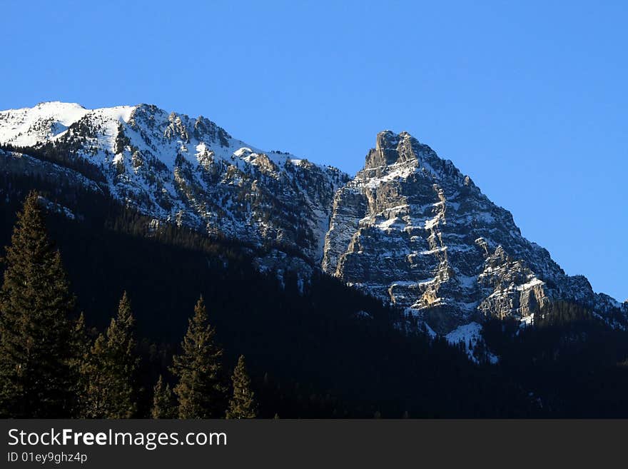 View of Canadian Rocky Mountains with snow on peaks. View of Canadian Rocky Mountains with snow on peaks