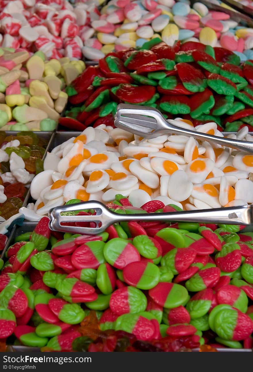 Heap of sweets in a market stand. Heap of sweets in a market stand