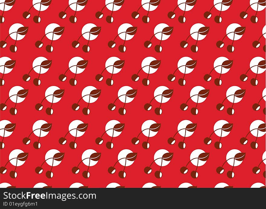 Vector illustration of retro funky cherry pattern on the red background