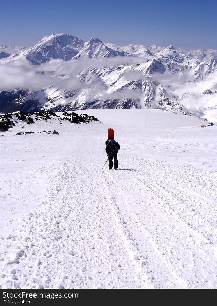 The person on slopes of Elbrus