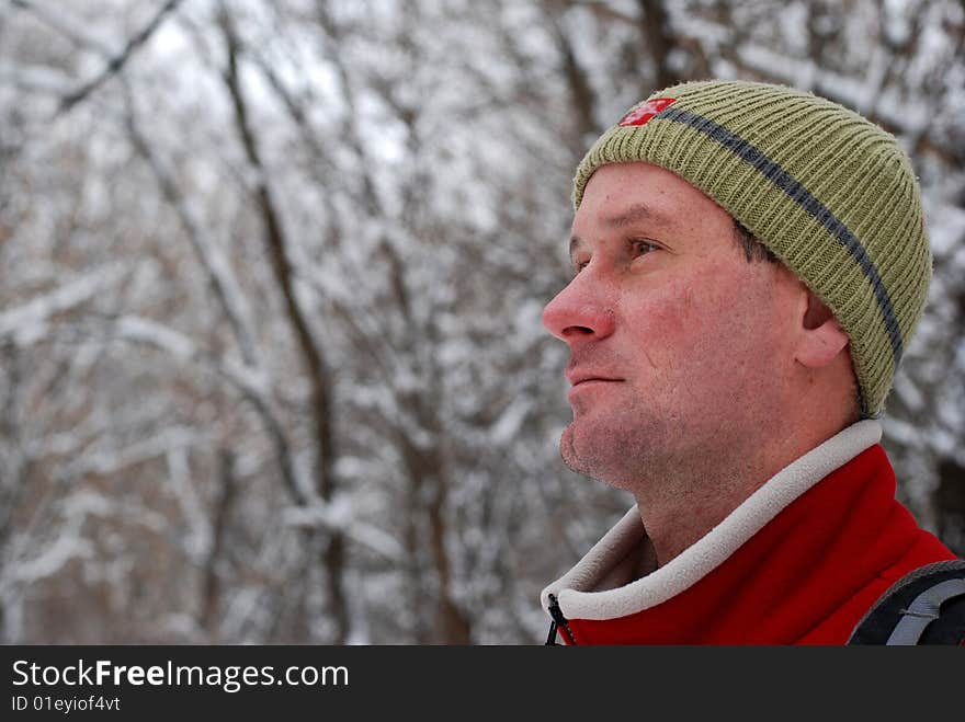 Winter hiking. Short rest in a magic wood. Winter hiking. Short rest in a magic wood