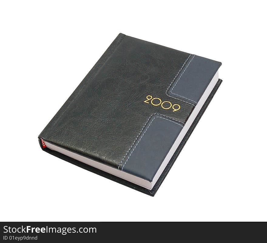 Black notebook isolated on white background