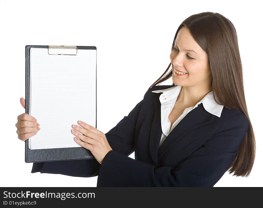 Buisiness woman holding a blank clipboard