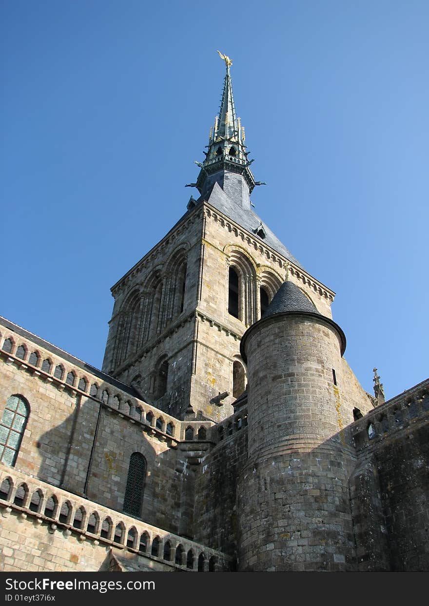 Spike of abbey Mont Saint-Michel in France, Normandy