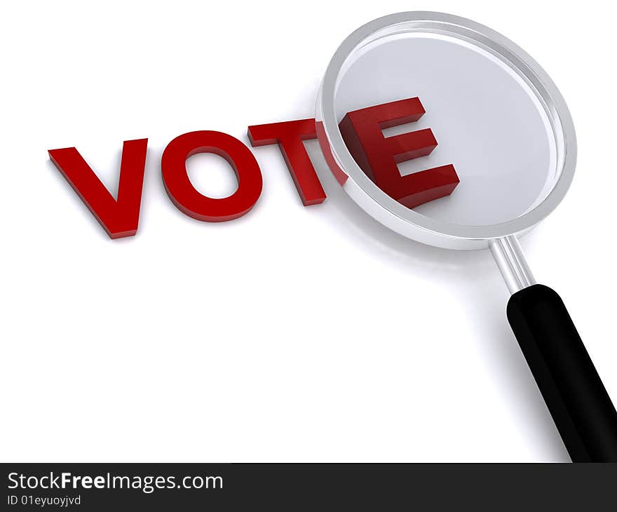 3d vote text with magnifier on white background