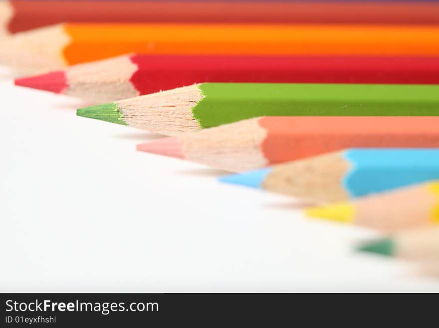 Macro pencil group horizontal on white background. Macro pencil group horizontal on white background