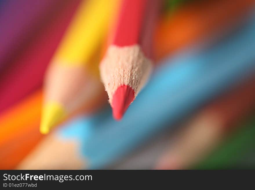 Macro pencil messy cluster red focus on white background