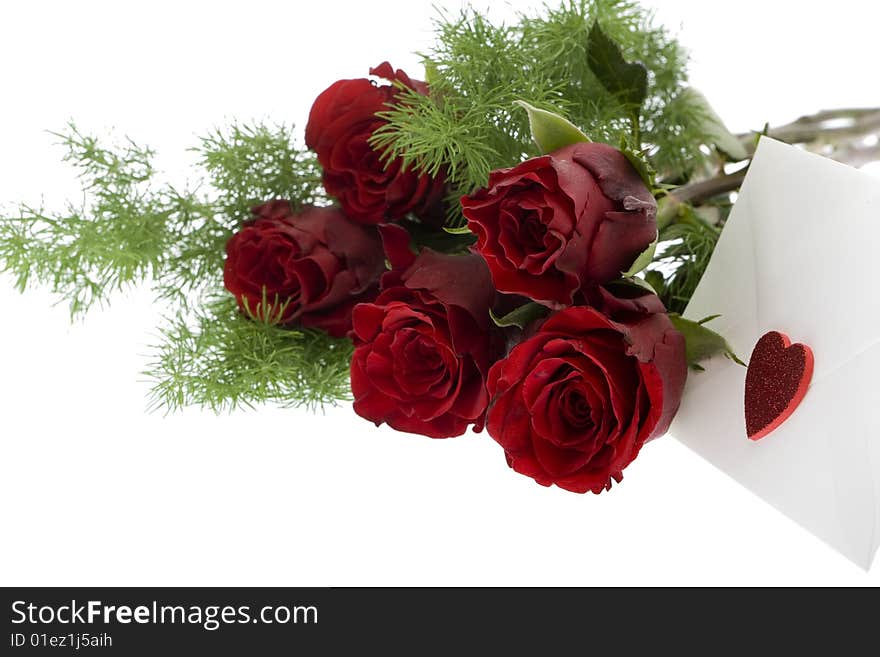 Red Roses With Envelope And Heart