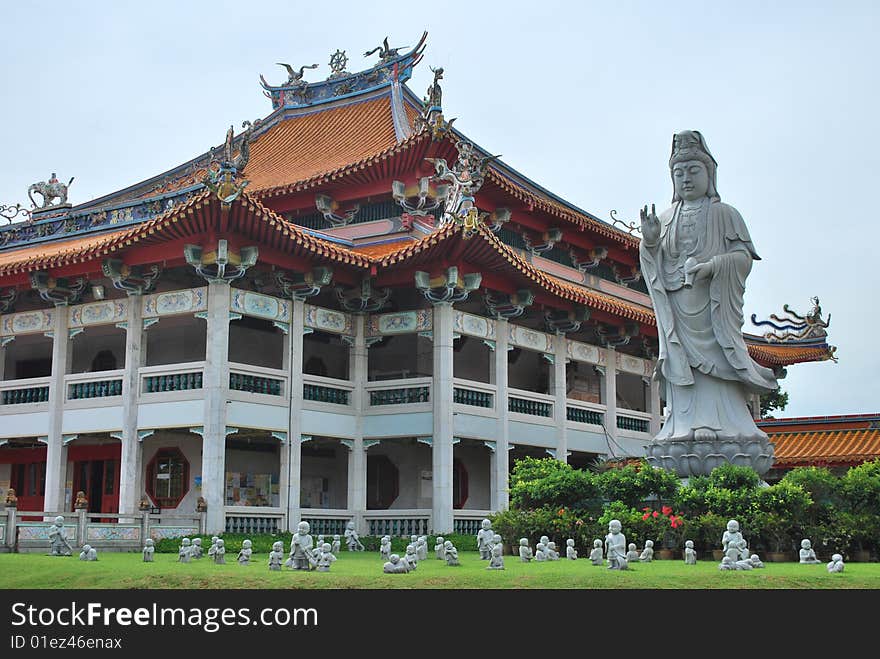 Buddha Statue With Temple Background