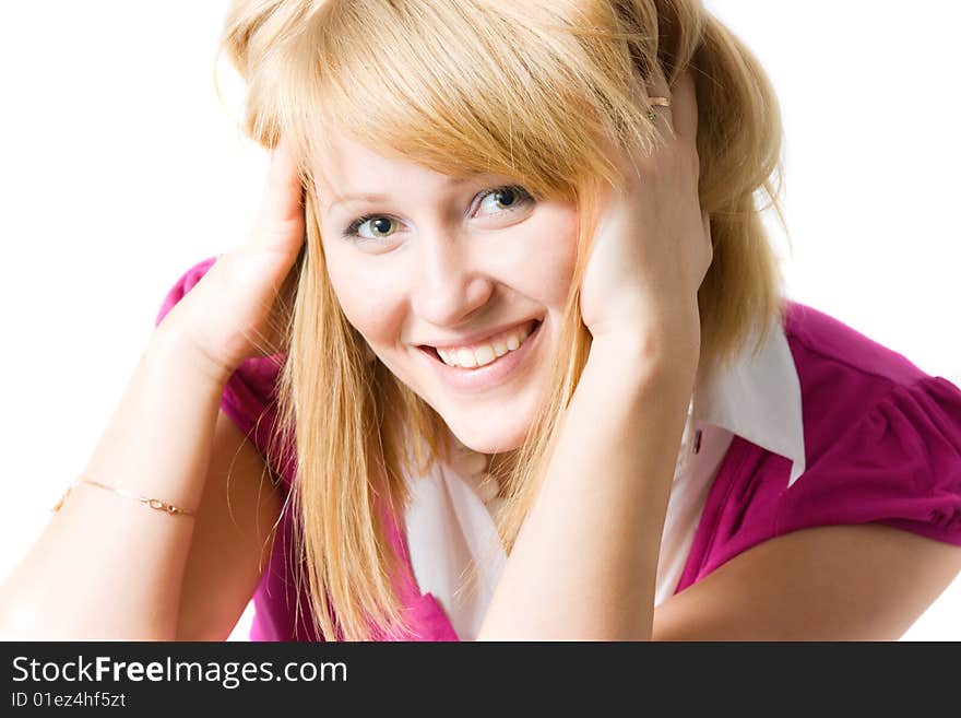 Smiling young woman isolated on white