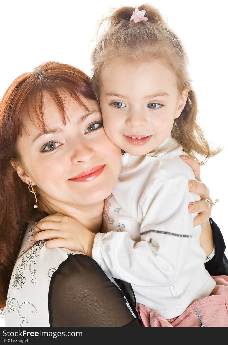 Mother And Daughter Over White