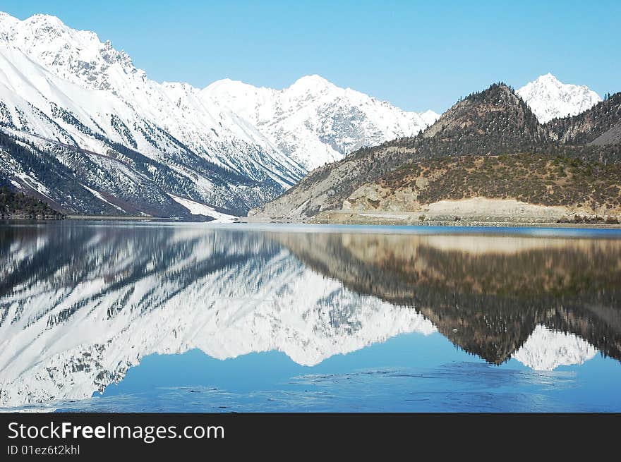 Snow Mountains and Lake