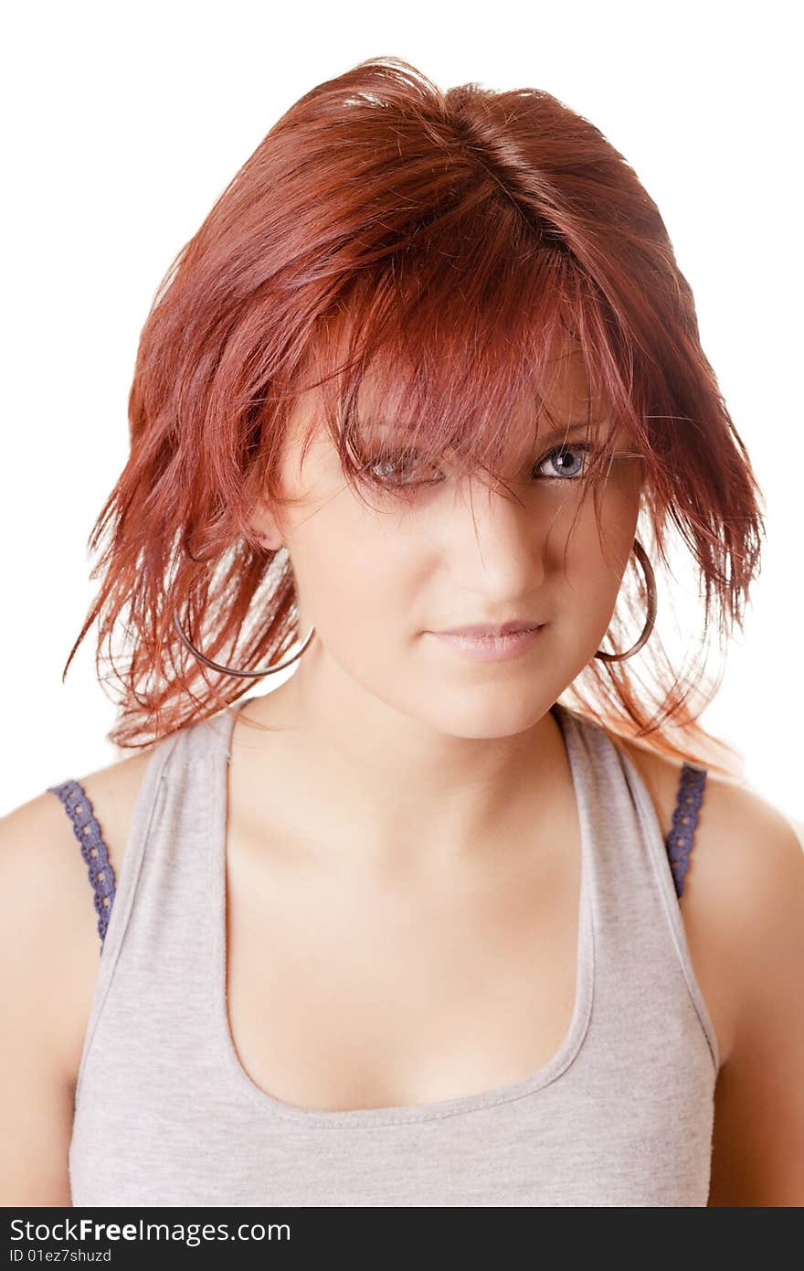 Young pretty girl portrait on white background