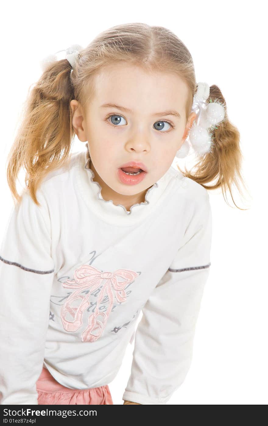 Pretty little girl. Isolated on white background