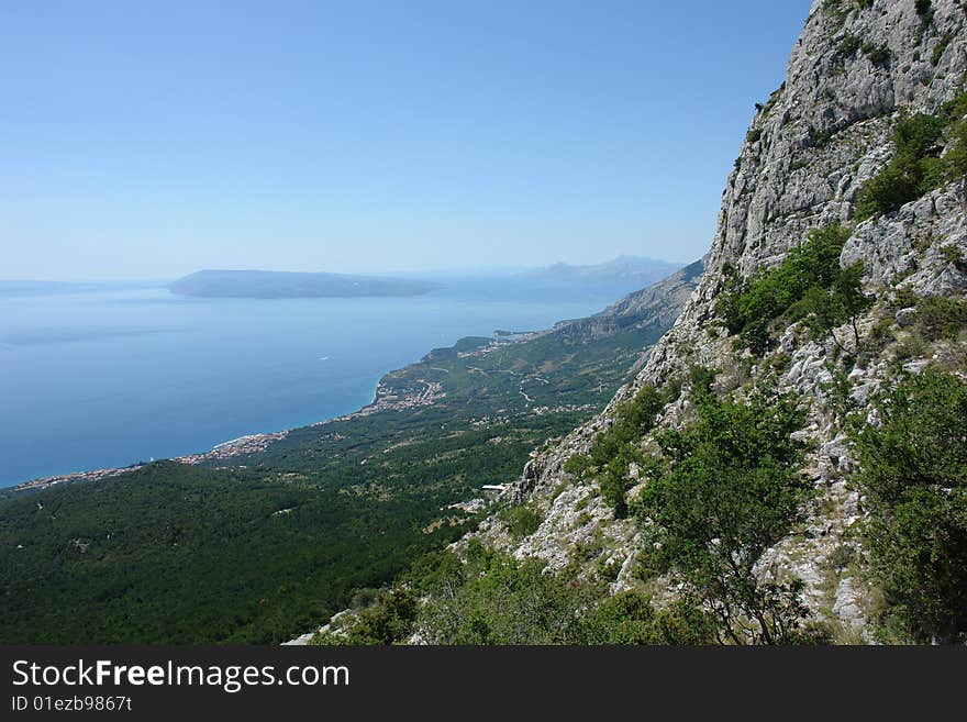 View from the mountains in Croatia with the totally blue sky.