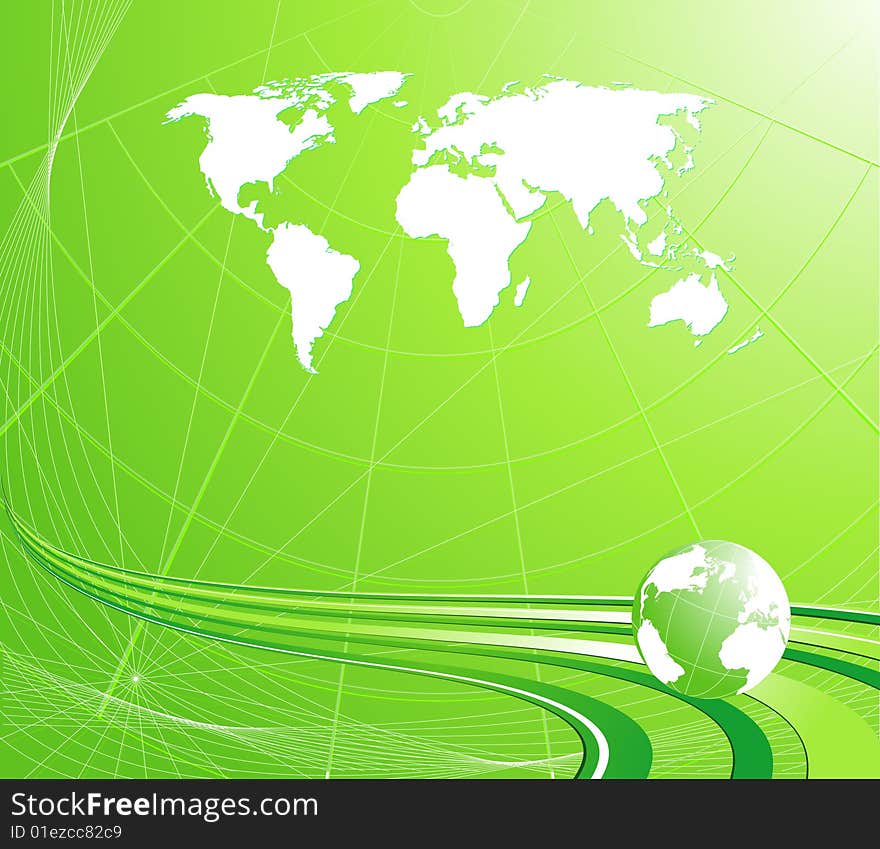 Light green vector background with a globe and map of the world. Light green vector background with a globe and map of the world