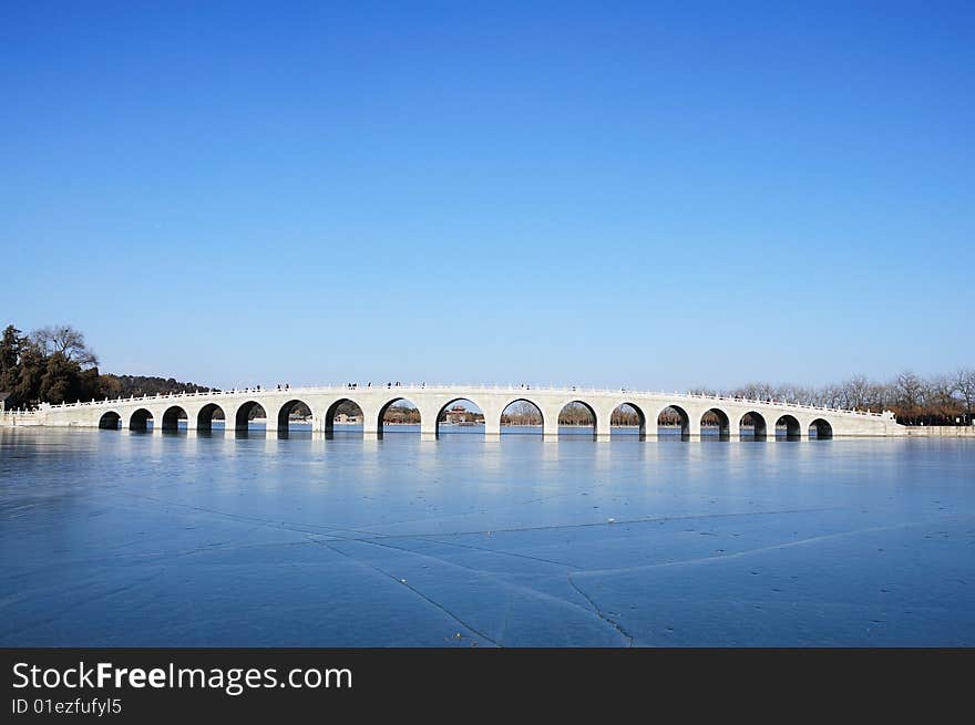 The 17-arch bridge Summer Palace in winter. The 17-arch bridge Summer Palace in winter