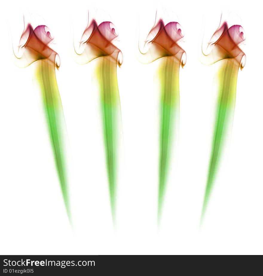 Long, smooth & Colorful Smokes with white background.