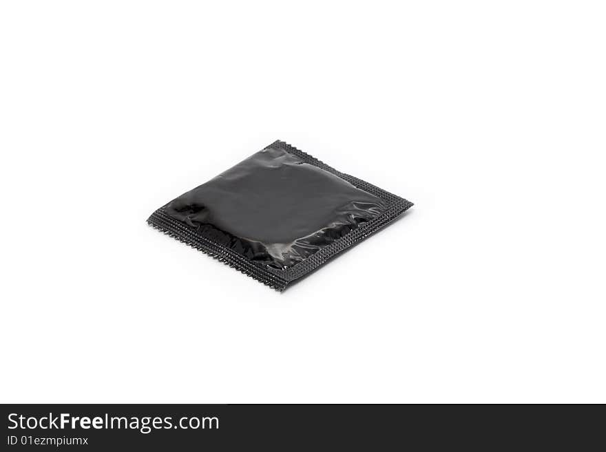 Simple black condom isolated on white background