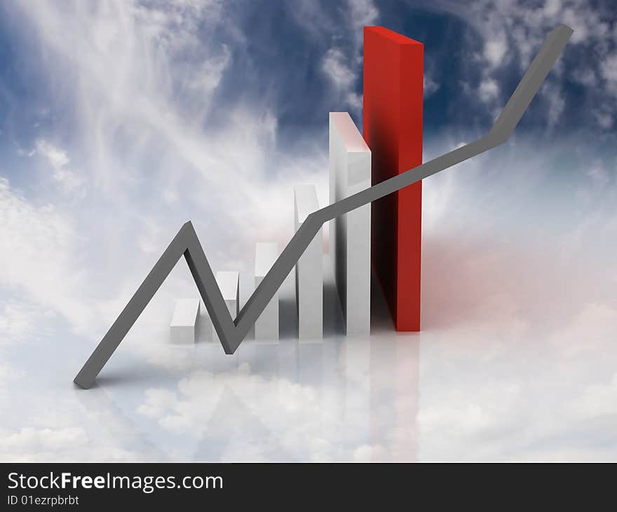 This is a business graph on a sky background with a red aim- 3d rendering. This is a business graph on a sky background with a red aim- 3d rendering