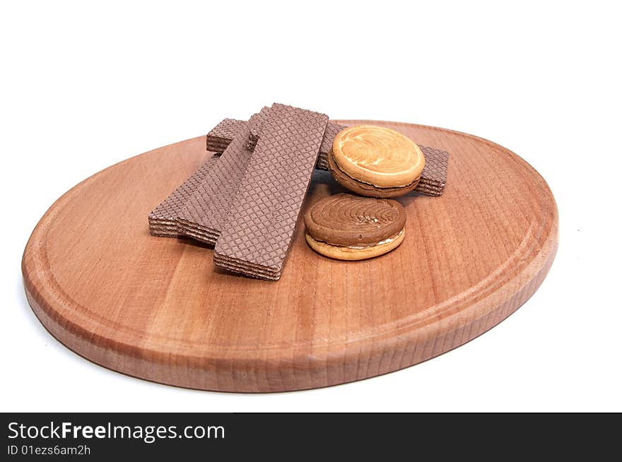 Cookie and wafers isolated on a white background. Cookie and wafers isolated on a white background.