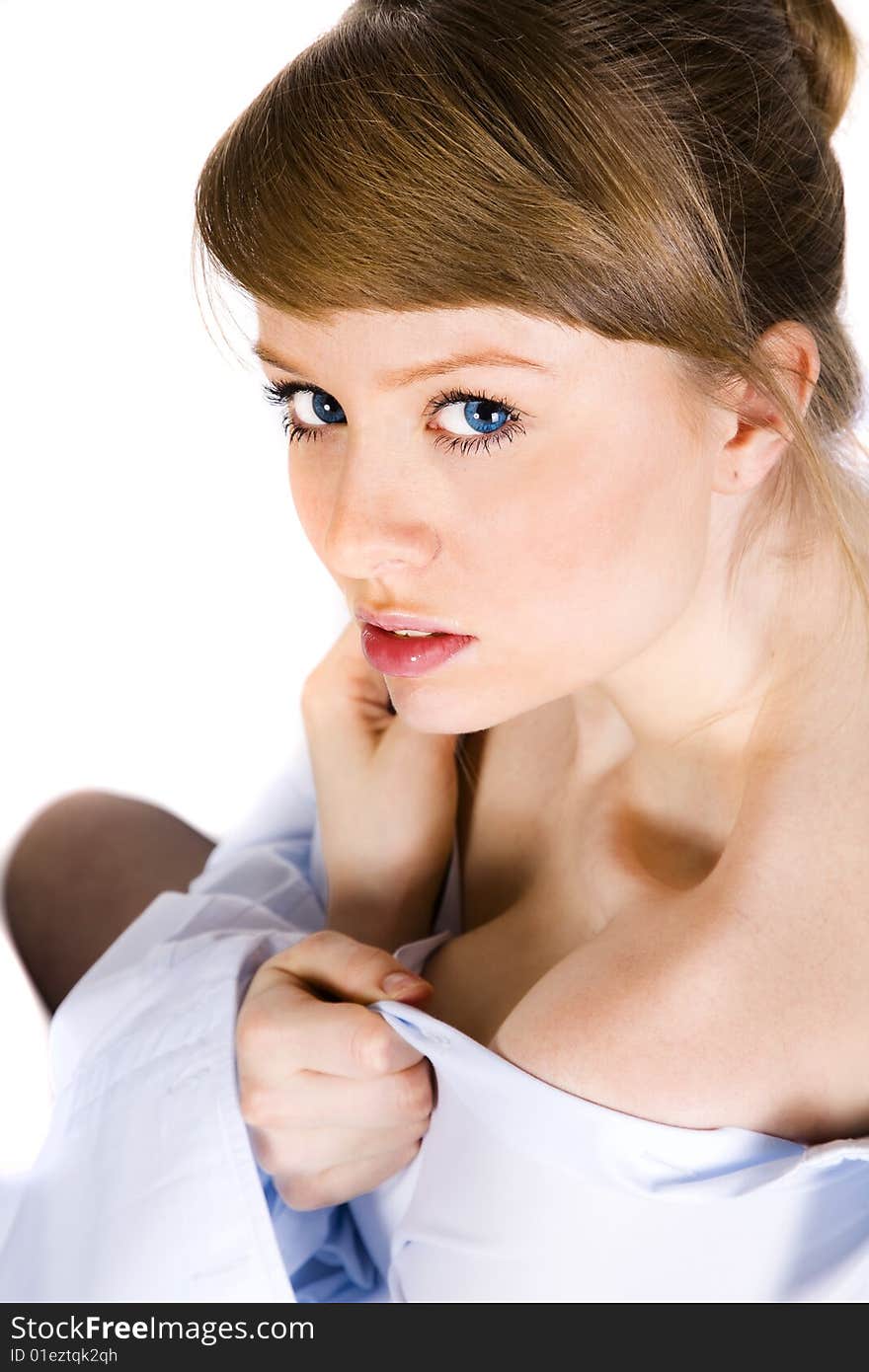 Close-up portrait of a fresh and beautiful young fashion model in shirt. Close-up portrait of a fresh and beautiful young fashion model in shirt