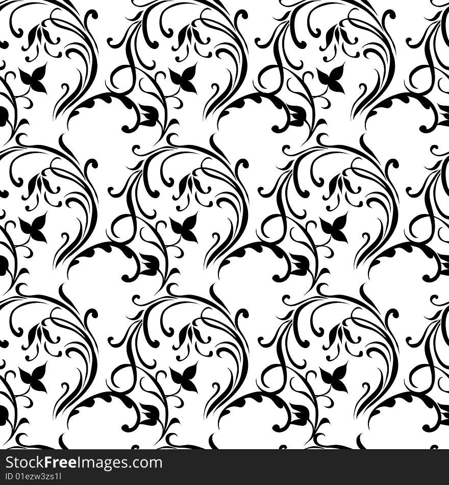 Black seamless antique floral pattern. Black seamless antique floral pattern