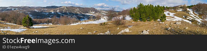 Winter panorama in mountains Krimea