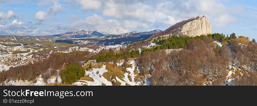 Winter panorama in mountains Krimea