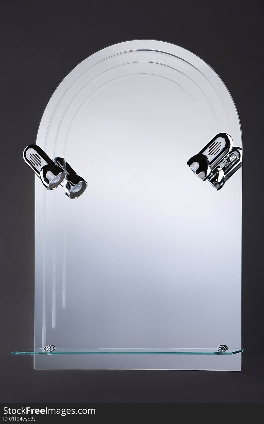 Mirror with lamps on grey background. Mirror with lamps on grey background