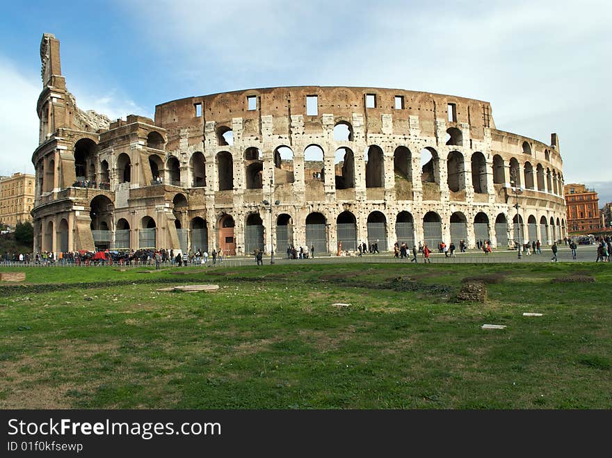 Colosseum with cloudy sky, winter in Rome