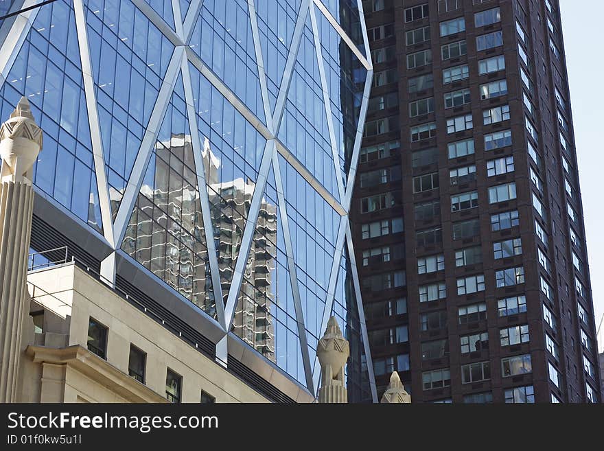 This is an image of buildings and reflections.