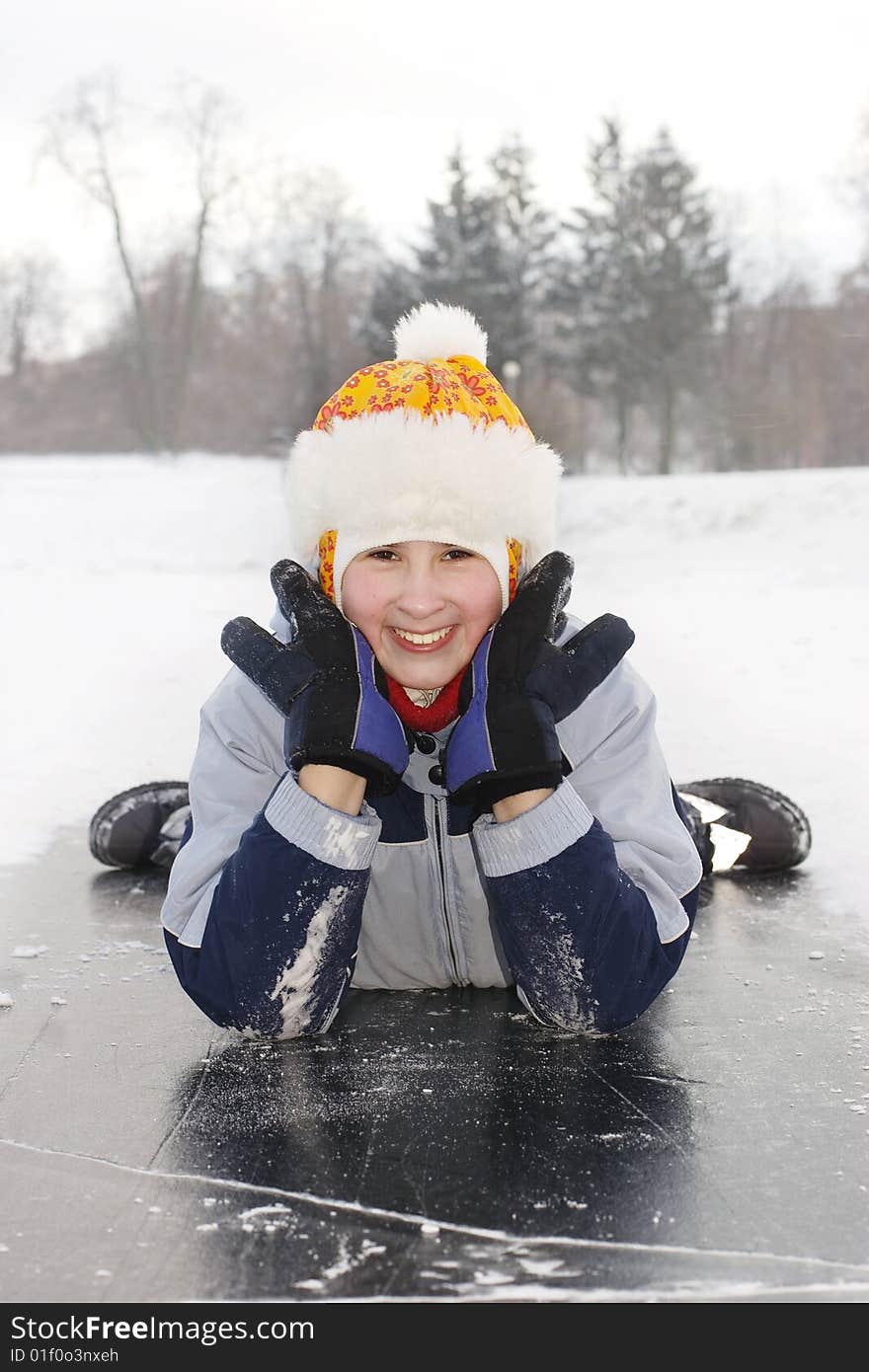 Girl on ice. Cold winter time, january 2009.