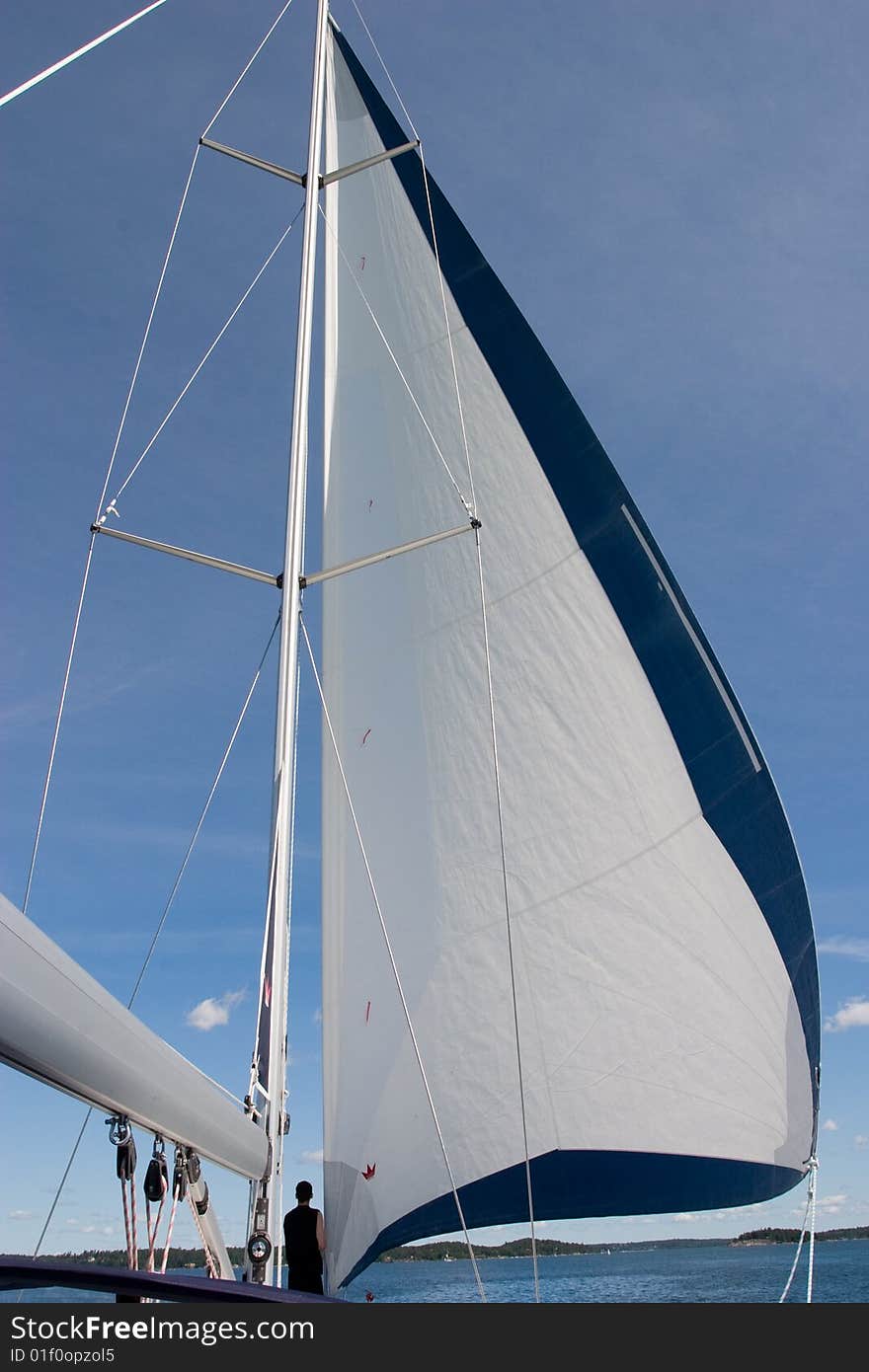 A broad reach under the huge sail. A broad reach under the huge sail